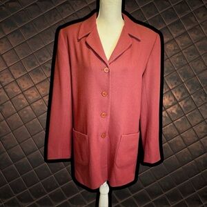 REAL Comfort Vintage Brick Red 100% Wool Patch Pocket Button-Up Blazer Size 14